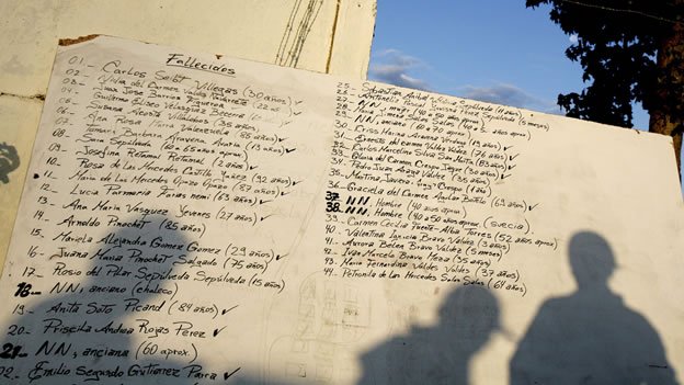 Residentes buscan en una lista a sus familiares y amigos, afuera de la morgue de Constitución. (Reuters).